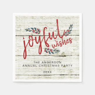 Joyful Wish Rustic Red Hand Lettered Christmas Napkin