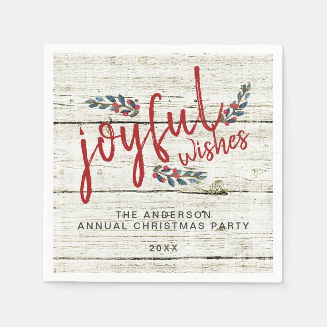 Joyful Wish Rustic Red Hand Lettered Christmas Napkin (Front)
