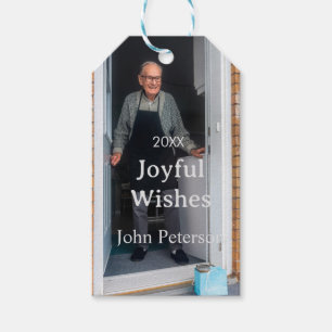 Joyful wishes add name photo man holidays year sim gift tags