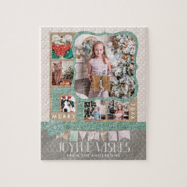 Joyful Wishes Christmas 6 Custom Photo Collage Jigsaw Puzzle (Vertical)