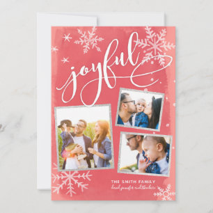 Joyful Wishes Christmas Red 3-Photo Collage Holiday Card