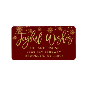 Joyful Wishes Faux Gold & Burgundy Holiday Address Label