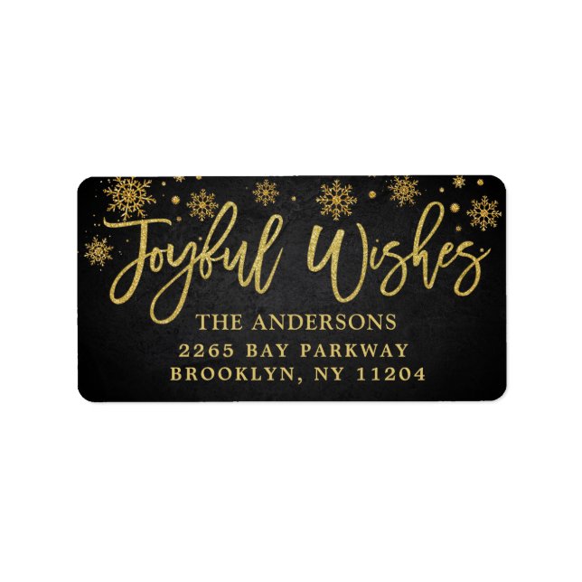 Joyful Wishes Faux Gold Chalkboard Holiday Address Label (Front)