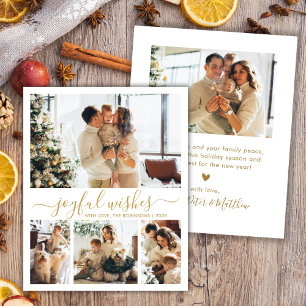 Joyful Wishes Gold Script 4 Photo Christmas Card