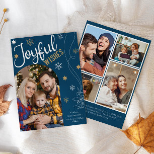 Joyful Wishes Modern Christmas 5 Photo Collage Holiday Card