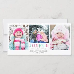 JOYFUL WISHES Playful Pastel 3 Photos Holiday Card