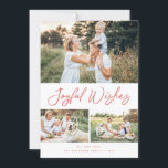 Joyful Wishes Red Script Christmas Photo Collage Holiday Card<br><div class="desc">Featuring modern brush script in red and a 3 photo collage.</div>