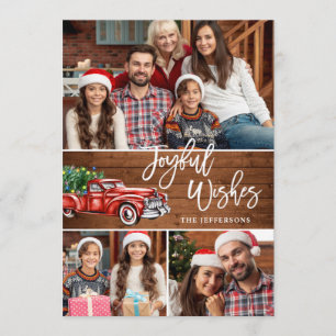 Joyful Wishes Retro Christmas Red Truck 3 PHOTO Holiday Card