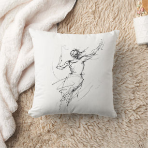 Joyful Woman in Motion Abstract Sketch Cushion