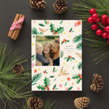 Joyful Woodland Botanicals Christmas Holiday Card