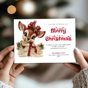 Joyful Xmas peeking baby reindeer winter card