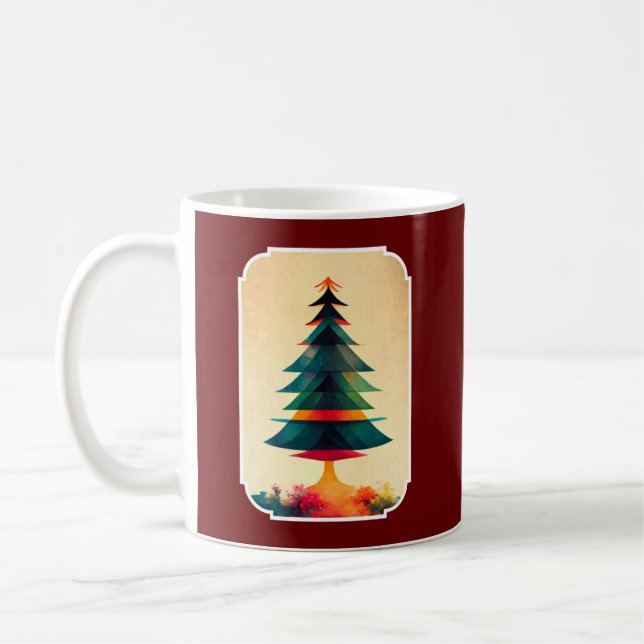 Joyfull Christmas Tree Geometric Artsy Design Coffee Mug (Left)