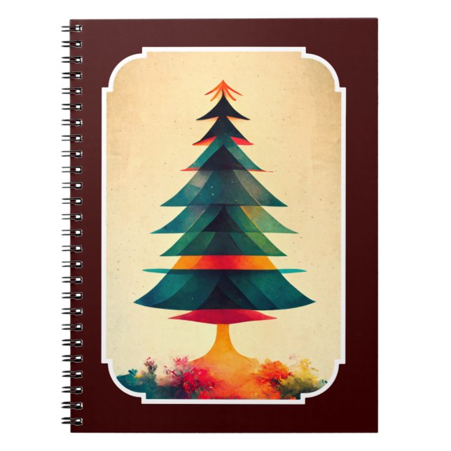 Joyfull Christmas Tree Geometric Artsy Design Notebook (Front)