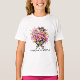 Joyiful Blooms Kids Pig Floral T-Shirt
