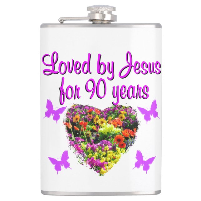 JOYOUS 90 YR OLD HIP FLASK (Front)