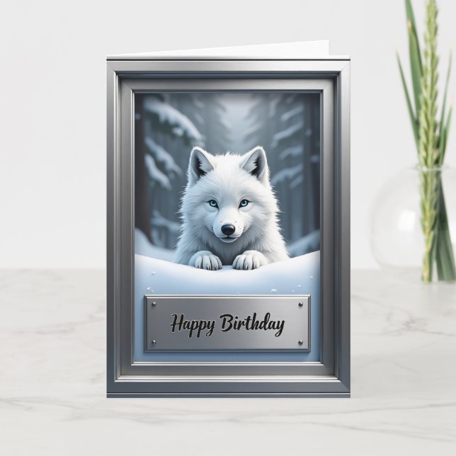 Joyous Arctic Wolf Birthday Card (Front)