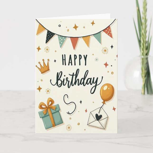 Joyous Bunting Birthday Card (Front)