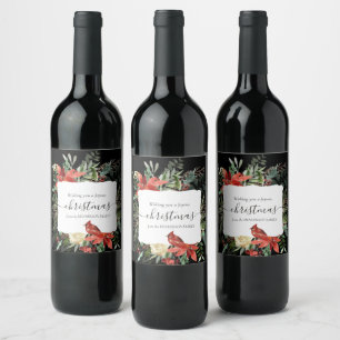 Joyous Christmas Holidays Red Cardinal Wine Label