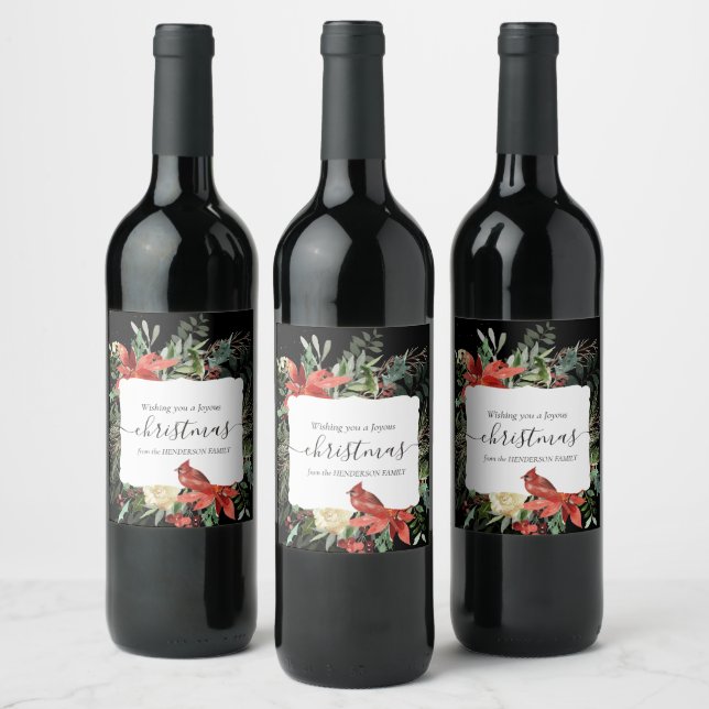 Joyous Christmas Holidays Red Cardinal Wine Label (Bottles)