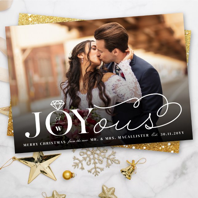 Joyous Diamond Ring Monogram Classic Wedding  Holiday Card (Creator Uploaded)