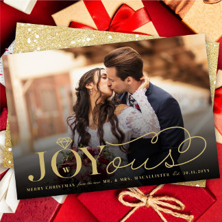 Joyous Diamond Ring Monogram Classic Wedding Holiday Card