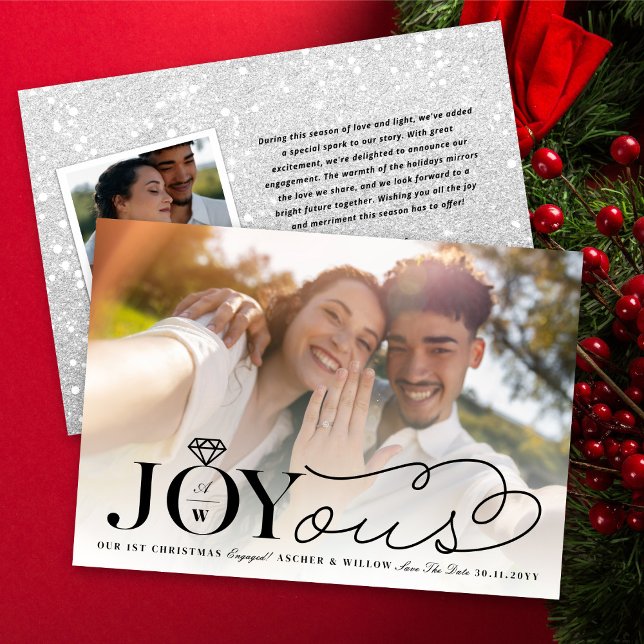 Joyous Diamond Ring Monogram Photo Save The Date Holiday Card (Creator Uploaded)