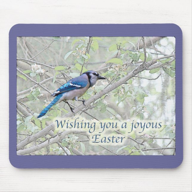 Joyous Easter Blue Jay Songbird Mouse Mat (Front)