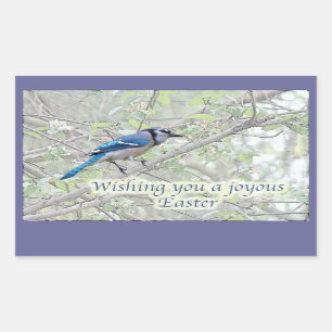 Joyous Easter Blue Jay Songbird Rectangular Sticker