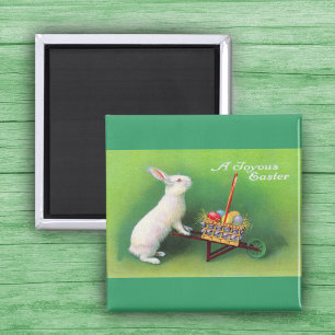 Joyous Easter Bunny and Wheelbarrow Magnet