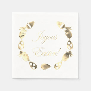 Joyous Easter Bunny Egg Elegant Yellow Gold Easter Napkin