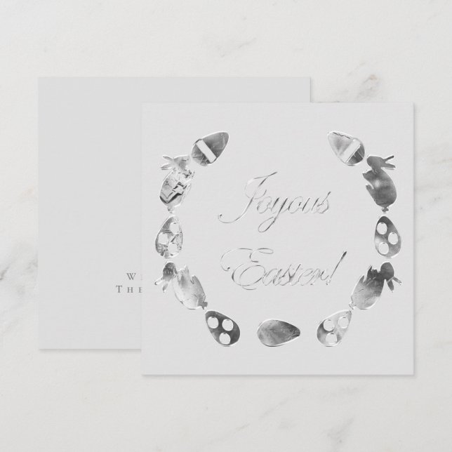 Joyous Easter Bunny Eggs Faux Silver Grey Easter Holiday Card (Front/Back)