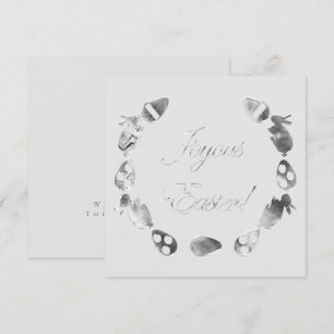 Joyous Easter Bunny Eggs Faux Silver Grey Easter Holiday Card