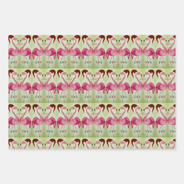 Joyous Flamingo Wrapping Paper Sheet Set of 3 (Front)