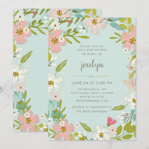 Joyous Floral   Mint Baby Shower Invitation