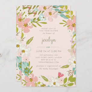 Joyous Floral   Pink Baby Shower Invitation