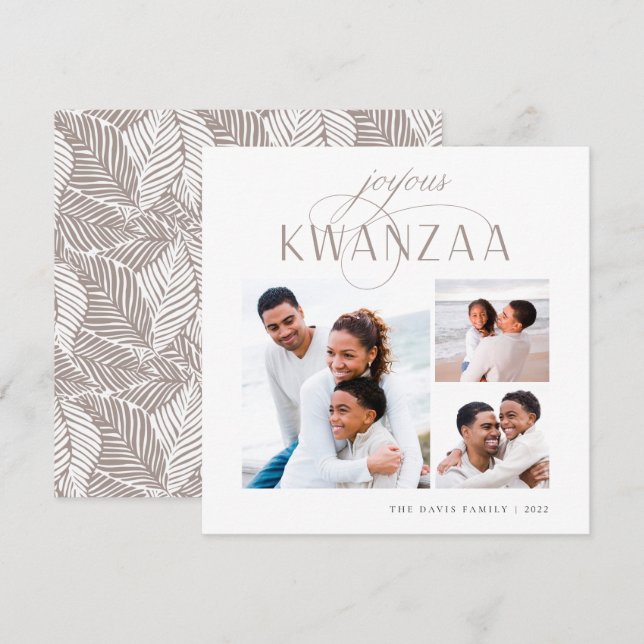 Joyous Flourish | 3 Photo Collage Kwanzaa Holiday Card (Front/Back)