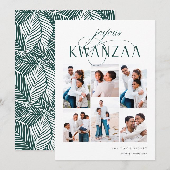 Joyous Flourish | 6 Photo Collage Kwanzaa Holiday Card (Front/Back)