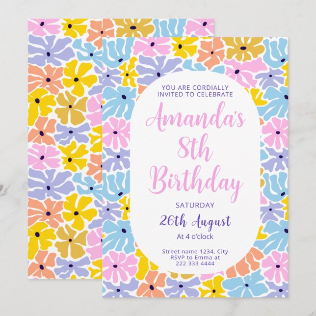 Joyous Flower Fiesta Birthday Invitation (Front/Back)