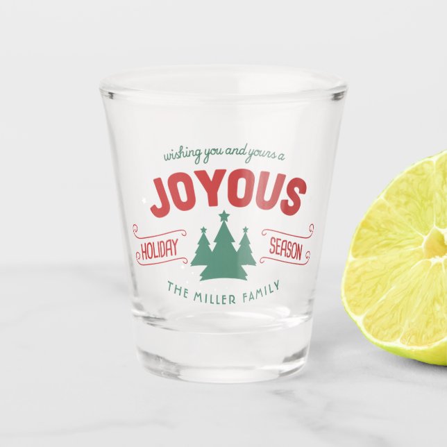 Joyous Holiday Season Fir Trees Red/Green ID580 Shot Glass (Front)