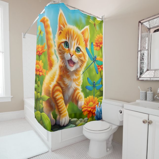 Joyous Kitten Shower Curtain (In Situ)