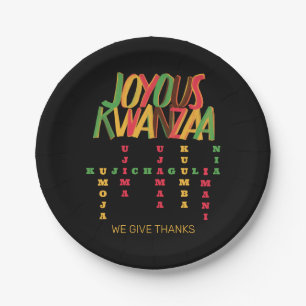 Joyous KWANZAA Principles Crossword Paper Plate