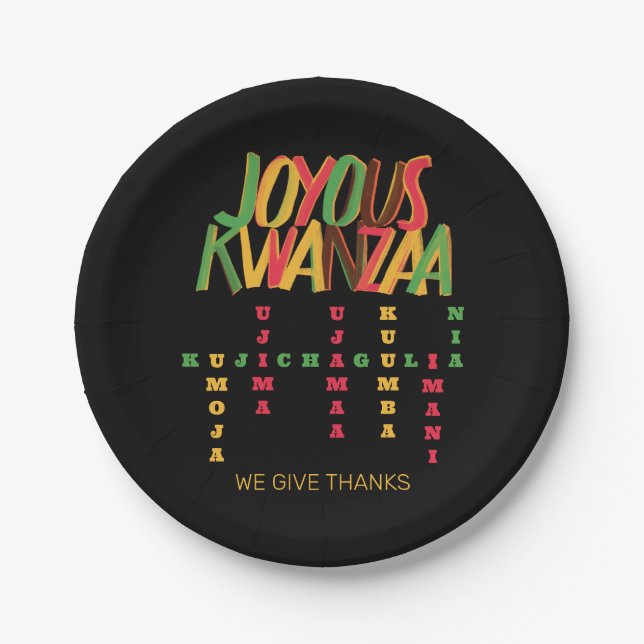 Joyous KWANZAA Principles Crossword Paper Plate (Front)