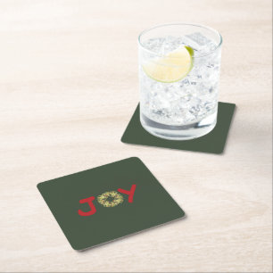 Joyous Light Hearted Christmas Wreath Square Paper Coaster