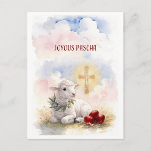 Joyous Pascha Lamb, Red Eggs and Cross Postcard