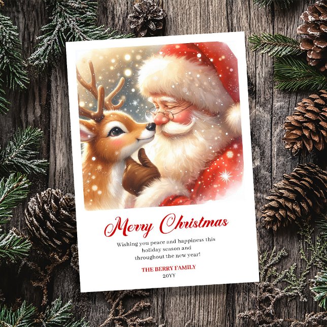 Joyous Santa And Rudolph Classic Holiday Greeting  (Joyous Santa And Rudolph Classic Holiday Greeting Card)