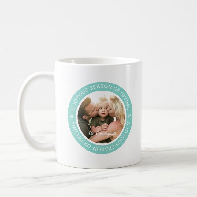Joyous Season's Greetings | Custom Family Photo Coffee Mug (Left)
