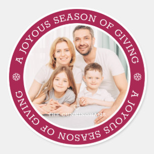 Joyous Season's Greetings   Custom Photo Classic Round Sticker