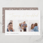 Joyous Sketch | Hanukkah Photo Collage Foil Holiday Card<br><div class="desc">Send Hanukkah greetings to friends and family in chic style with our elegant photo cards. Designed to accommodate three of your favourite photos arranged side by side in a collage format, card features "joyous Hanukkah" in gold foil casual hand sketched script lettering adorned with hand drawn stars at the corner....</div>
