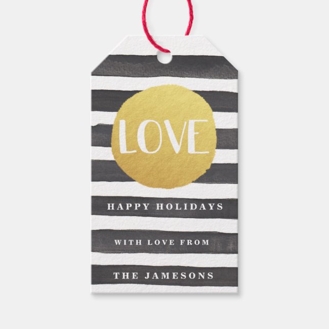 Joyous Stripes Holiday Gift Tags / LOVE (Front)