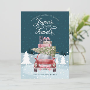 Joyous Travels Road Trip Red Retro Watercolor Holiday Card